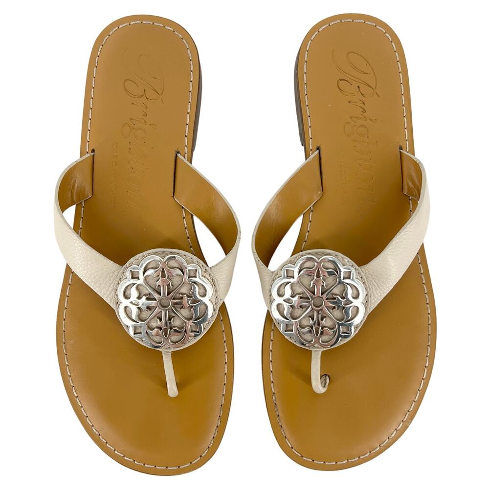 Brighton Alice white thong leather sandals 7.5 with box flip flop - Picture 2 of 9